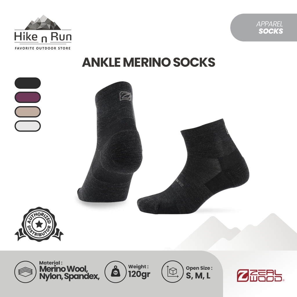 Zealwood Kaos Kaki Trail Run Hiking Ankle Merino Socks