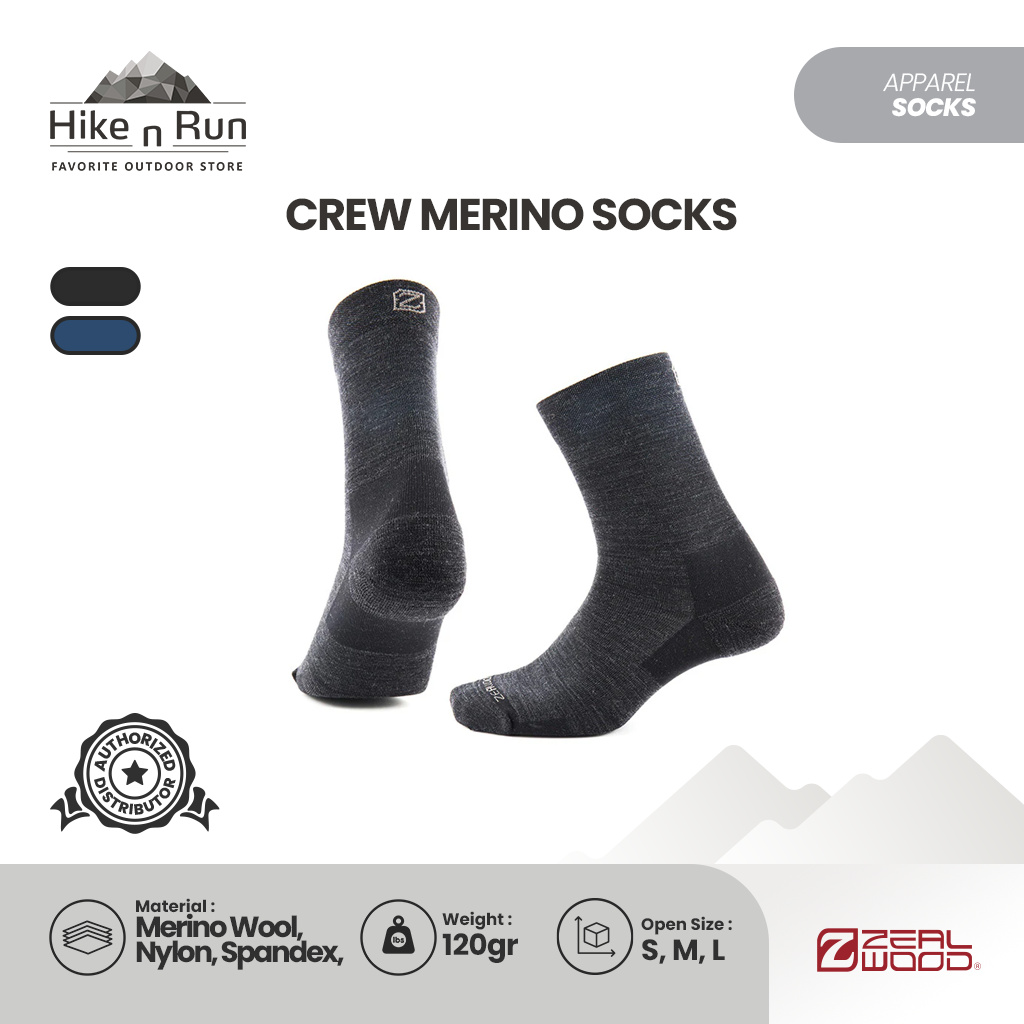 Zealwood Kaos Kaki Trail Run Hiking Crew Merino Socks