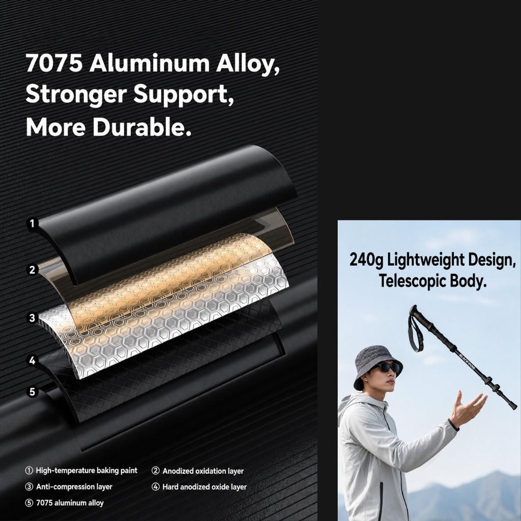 Blackdog Trekking Pole Qishan Pro Allumunium 7075 CBD2550DS011 Tongkat Hiking Pendakian Camping Trekpole Teleskopik Ringan