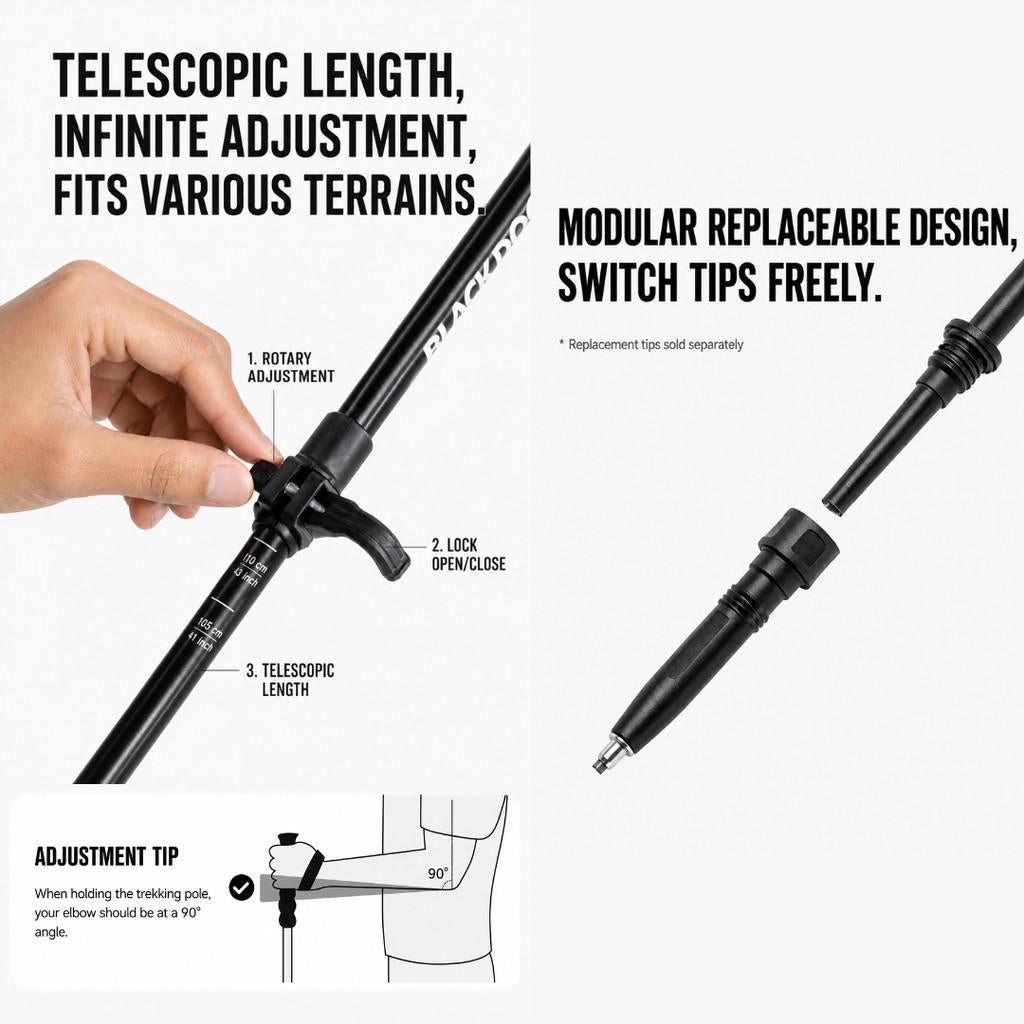 Blackdog Trekking Pole Qishan Pro Allumunium 7075 CBD2550DS011 Tongkat Hiking Pendakian Camping Trekpole Teleskopik Ringan