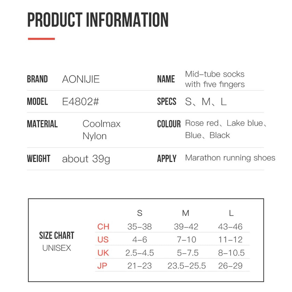 Aonijie E4802 Kaos Kaki Finger Socks 3 Pasang