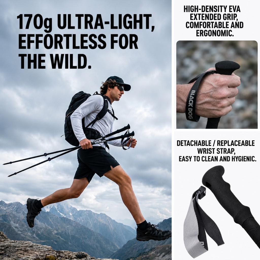 Blackdog Trekking Pole Carbon Guangyi CBD2650DS010 Tongkat Hiking Pendakian Camping Trekpole Teleskopik Ringan