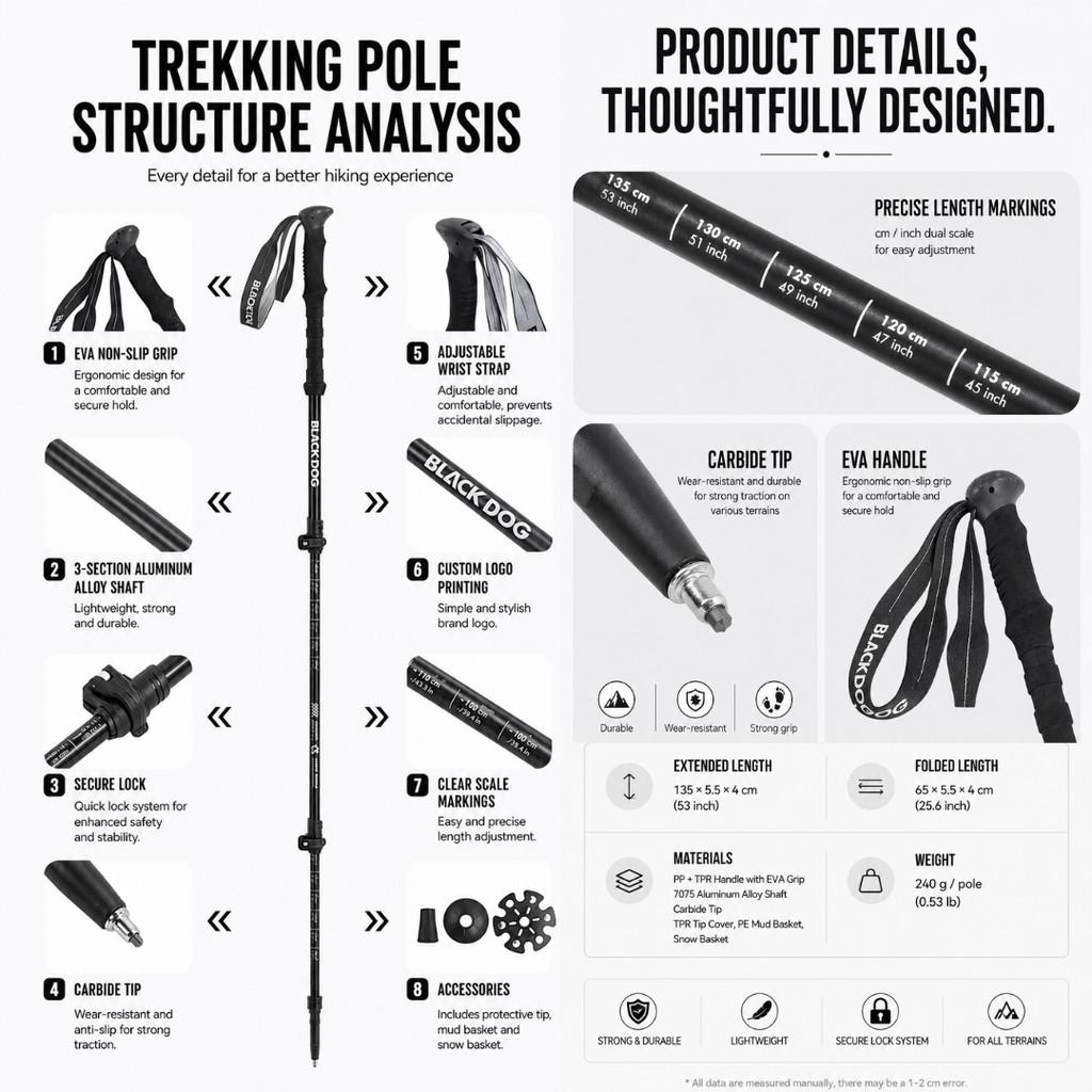 Blackdog Trekking Pole Qishan Pro Allumunium 7075 CBD2550DS011 Tongkat Hiking Pendakian Camping Trekpole Teleskopik Ringan