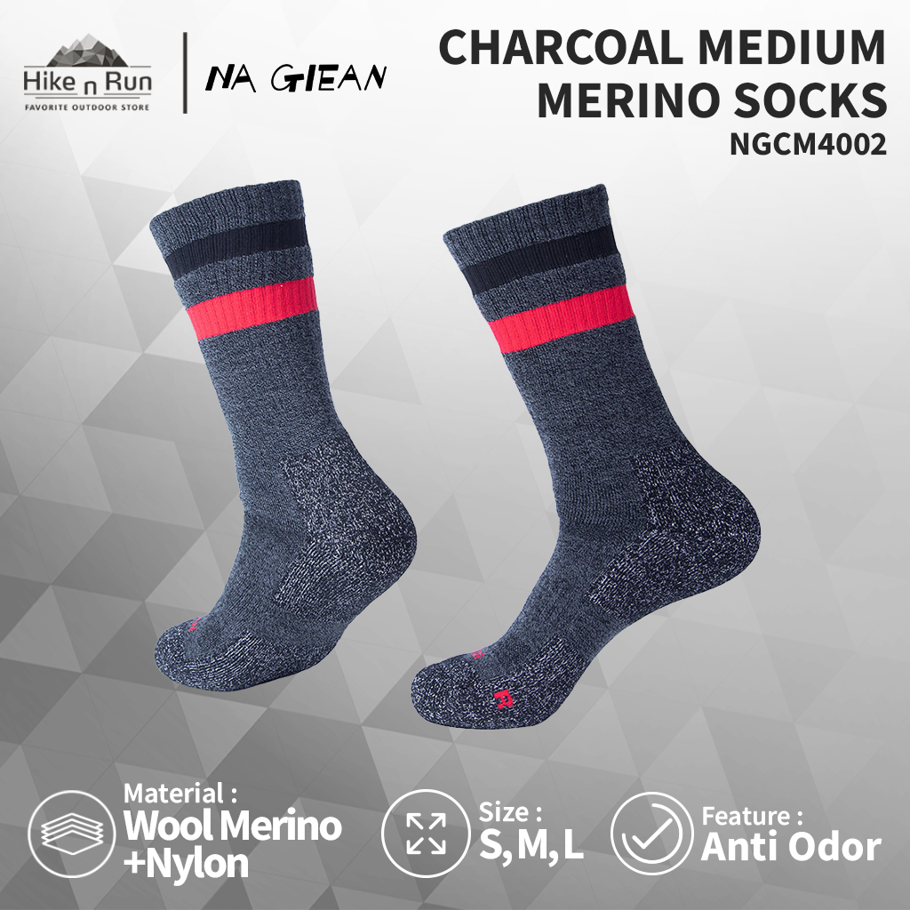 Kaos kaki hiking NAGIEAN CHARCOAL NGCM4002 merino socks