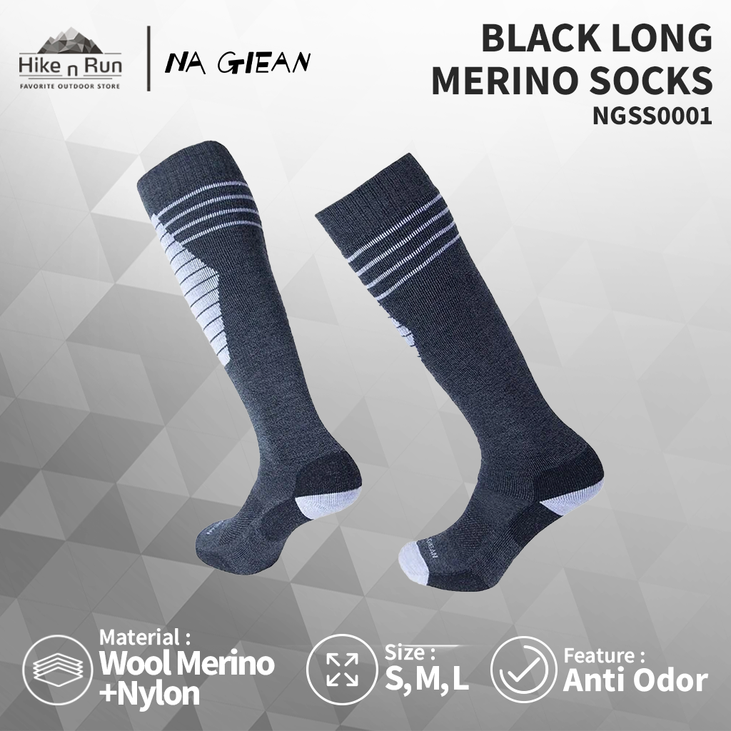 KAOS KAKI HIKING NAGIEAN BLACK NGSS0001 LONG MERINO SOCKS