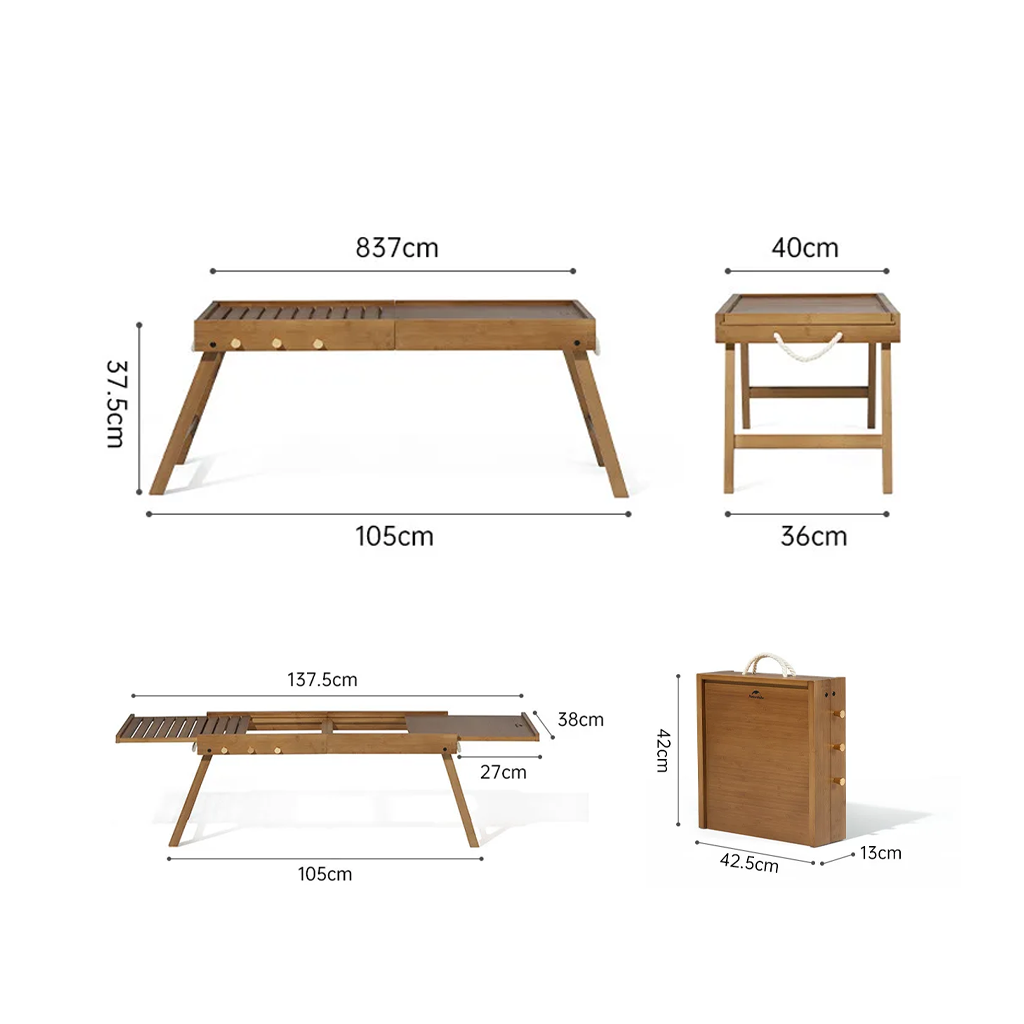 Meja Lipat Ringan Bamboo Naturehike CNK2300JJ011 Folding Table Lightweight