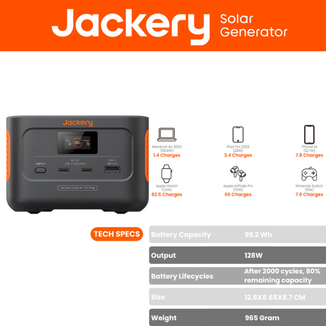 Jackery Explorer 100 Plus Portable Power Station Solar Generator - Power Bank Outdoor Hiking Camping