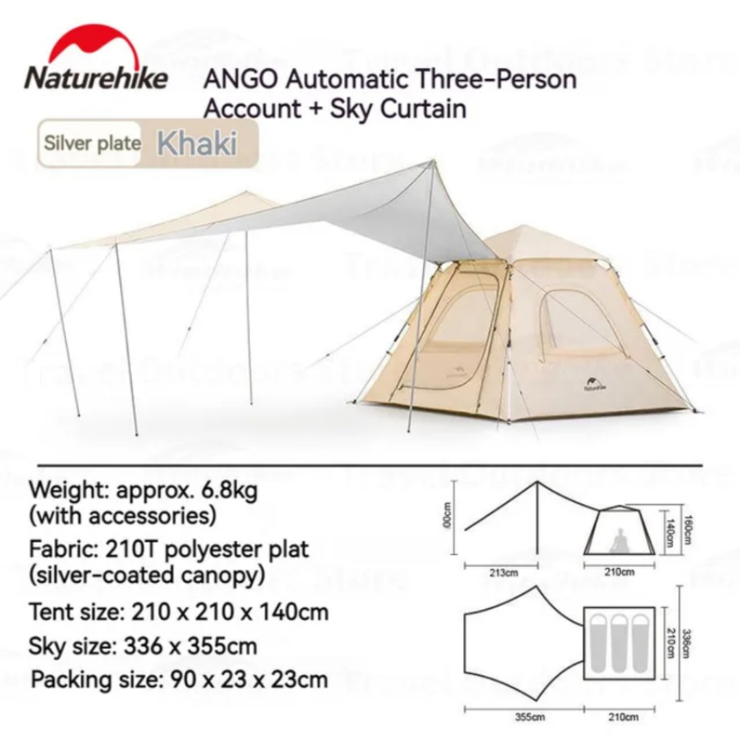 Tenda Ango Automatic With Canopy 2in1 Naturehike CNK2300ZP014 Ango 3P Tent With Hall Pole