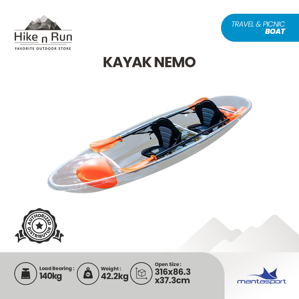 Kayak Mantasport Nemo 2 Orang Perahu Air Transparent Wisata Free Dayung