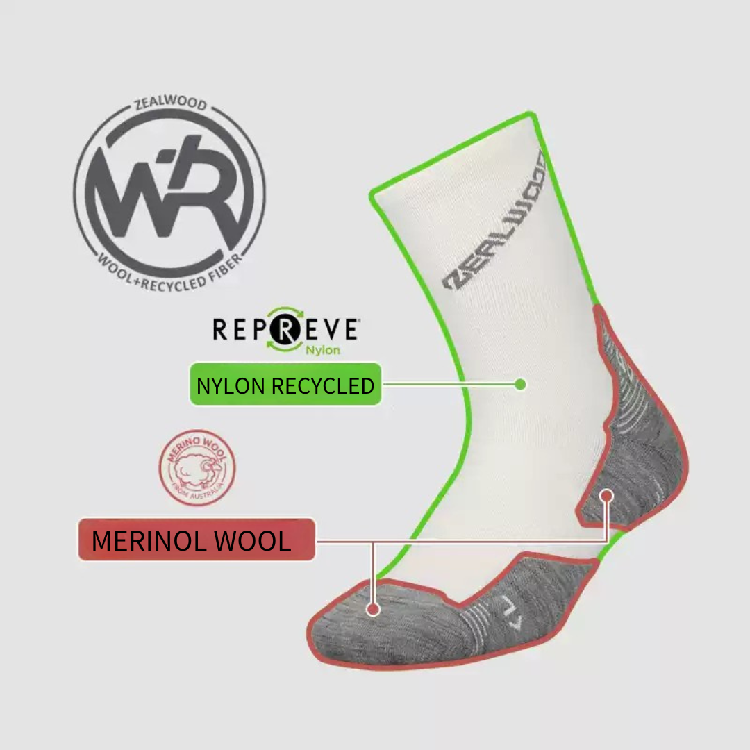 Zealwood R1 Z-Cross Kaos Kaki Trail Run Hiking Ankle Merino Socks