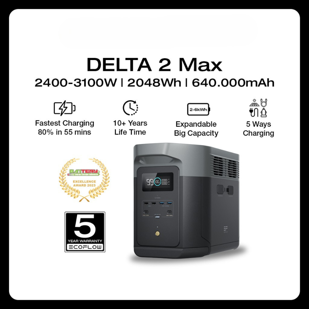 EcoFlow Delta 2 Max 2400 Watt 2048Wh Portable Power Station LFP Solar Generator Genset Backup Lstrik Rumah