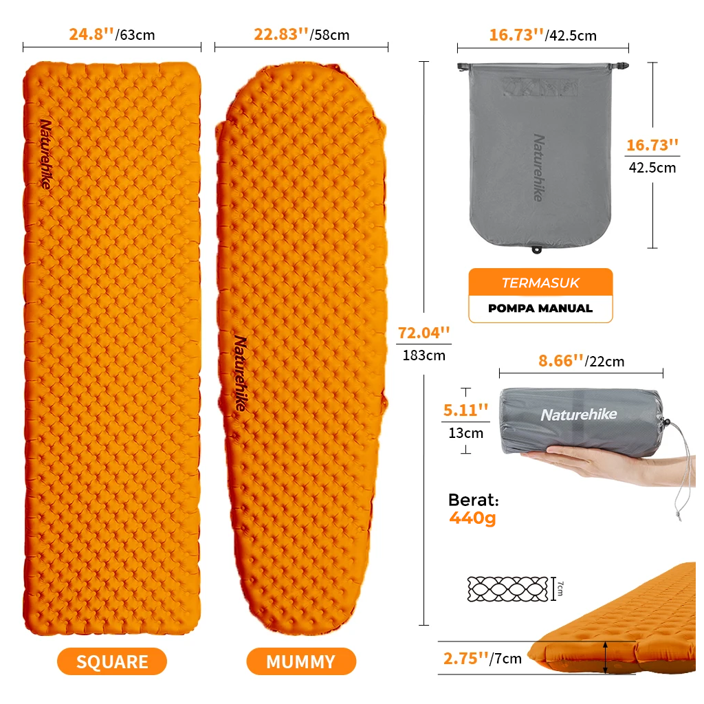 Naturehike Matras Angin Lipat Hiking Ultralight Tuye R5.8 CNH22DZ016 Sleeping Pad Camping