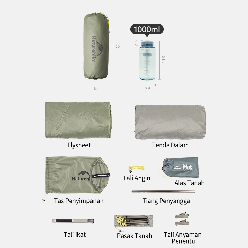Naturehike Tenda Gunung Ultralight 2 Orang CNK2550WS032 Lingfeng UL Pyramid Hiking  Tent 2P