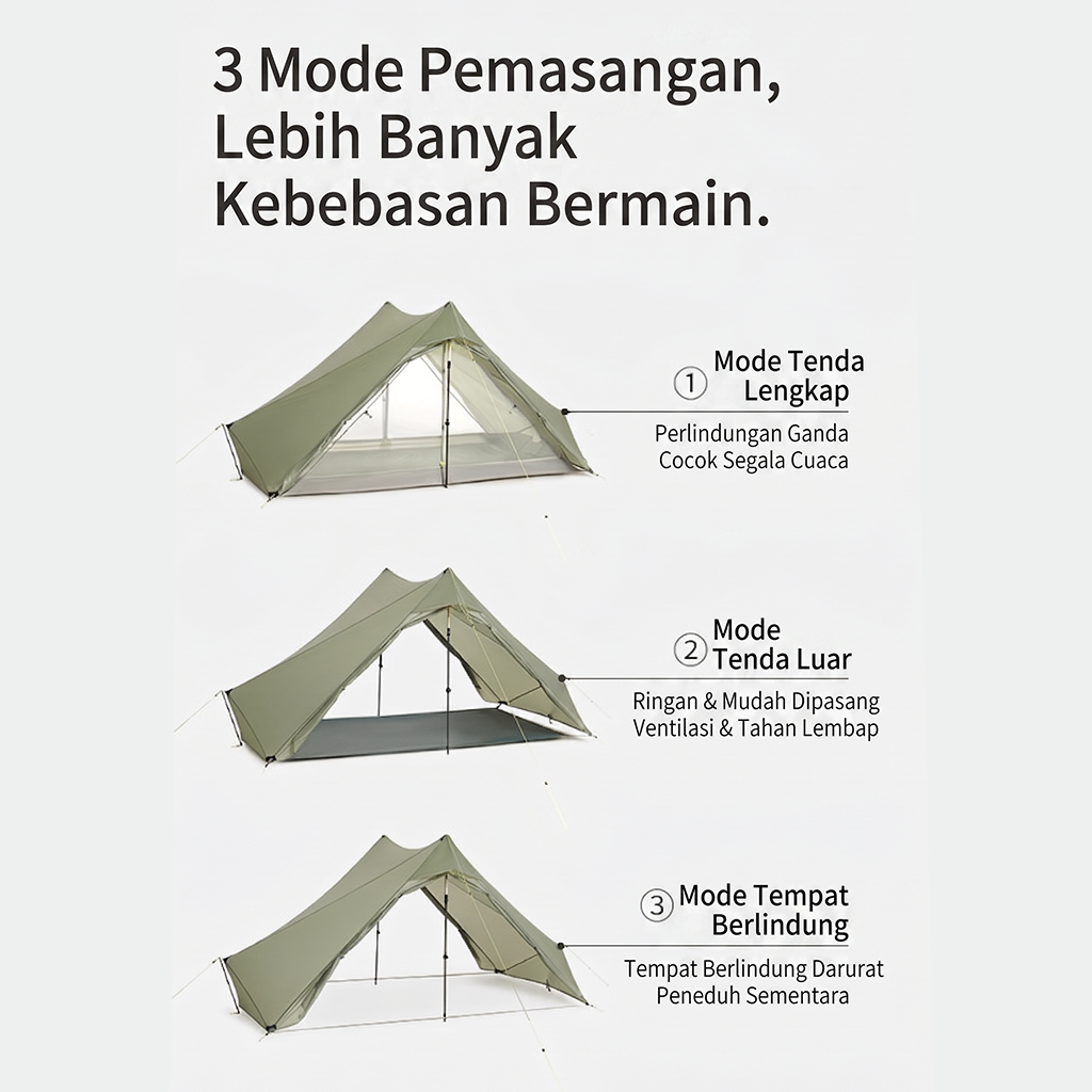 Naturehike Tenda Gunung Ultralight 2 Orang CNK2550WS032 Lingfeng UL Pyramid Hiking  Tent 2P