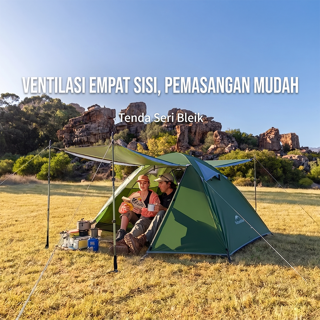 Naturehike Tenda Hiking Double Layer 2 3 orang CNK2550WS038 Bleik Base Camping Tent 210T Tenda Gunung 2P 3P