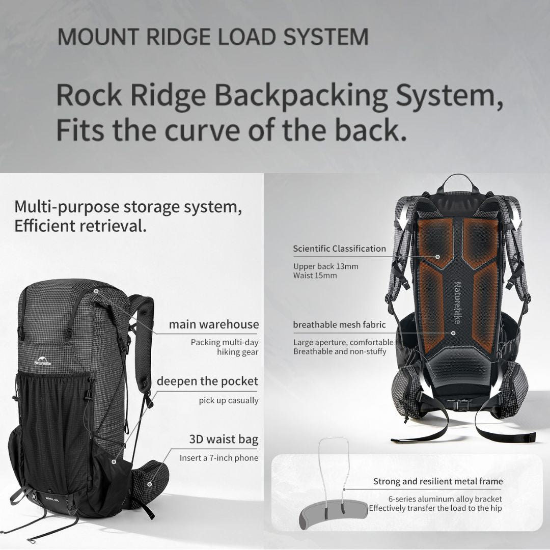 Naturehike Tas Gunung 30L 45L 60L Hiking Trekking Rock Series 2.0 CNK2550XB018 Hiking Backpack Ultralight Tas Carrier Hiking Camping Trekking Waterproof