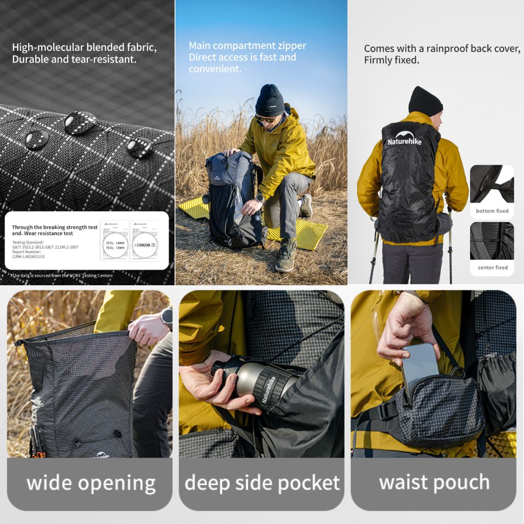 Naturehike Tas Gunung 30L 45L 60L Hiking Trekking Rock Series 2.0 CNK2550XB018 Hiking Backpack Ultralight Tas Carrier Hiking Camping Trekking Waterproof