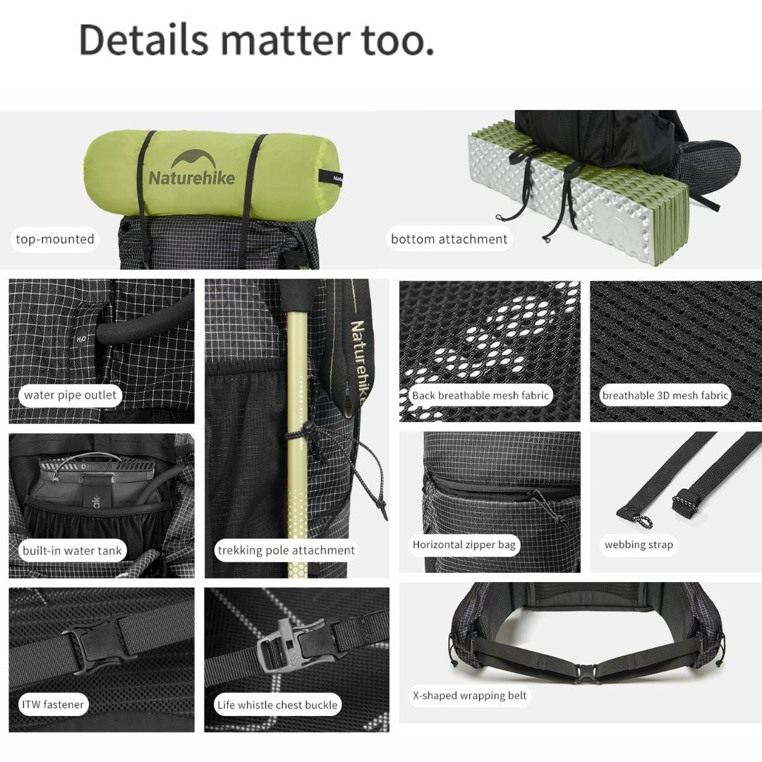 Naturehike Tas Gunung 30L 45L 60L Hiking Trekking Rock Series 2.0 CNK2550XB018 Hiking Backpack Ultralight Tas Carrier Hiking Camping Trekking Waterproof