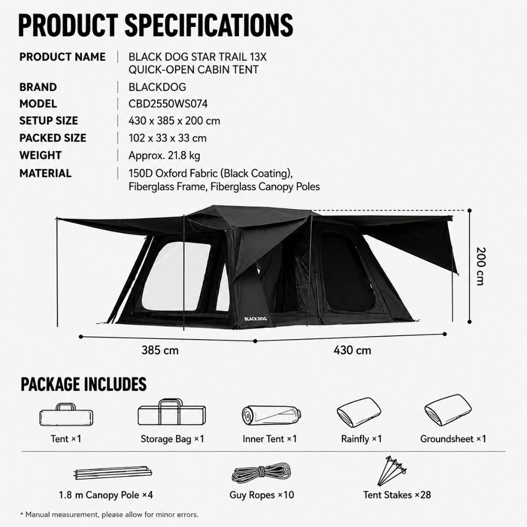 Blackdog Tenda Otomatis Star Chaser 13X CBD2550WS074 Cabin Tent Quick Open Tenda Camping Family Outdoor