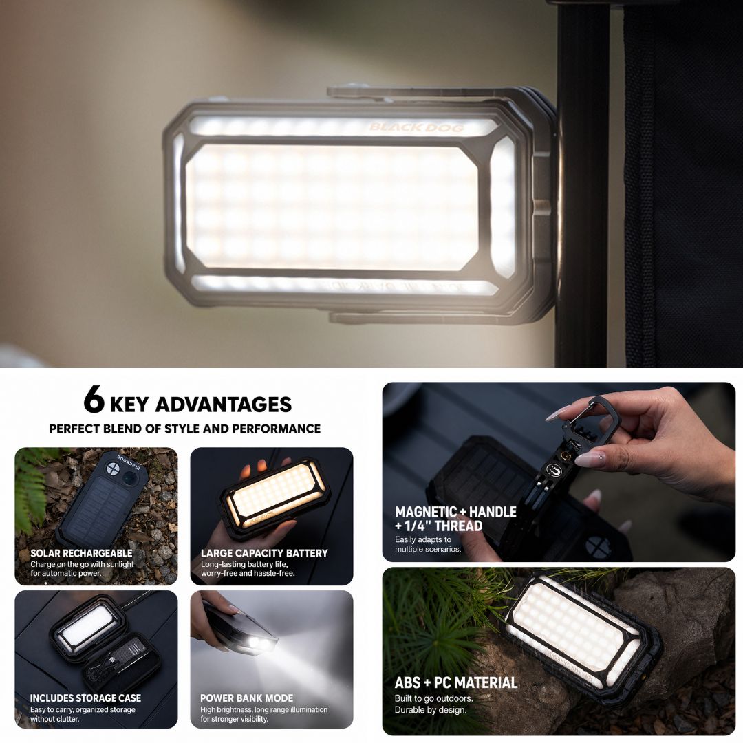 Blackdog Camping Lantern 10000mAh Solar Charging Lampu Camping Power Bank CBD2550ZM047 Lampu Solar Panel