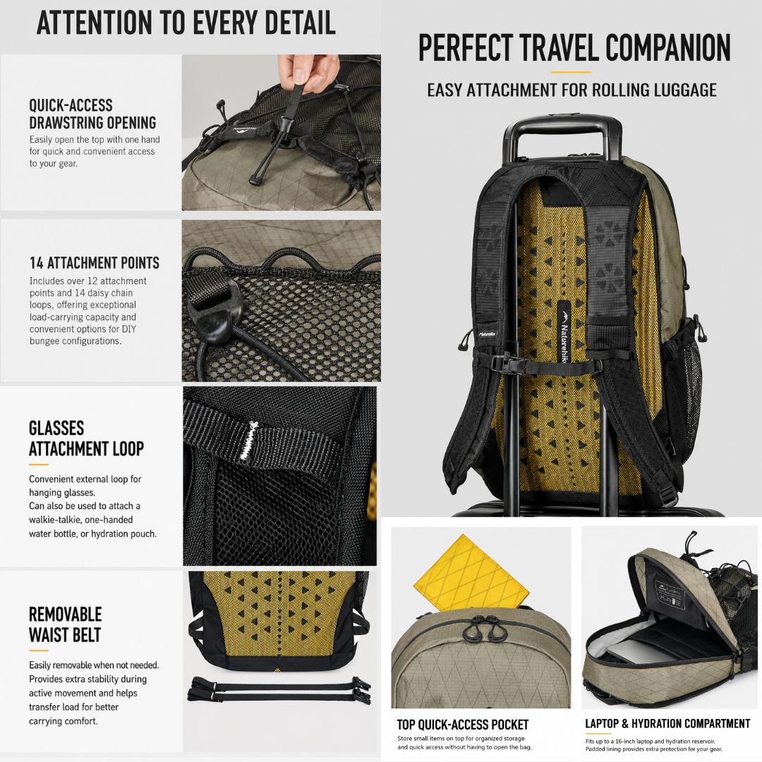 Naturehike Tas Hiking Gunung Ringan Longwa 18L CNK2650XB010 Ultralight Backpack Ransel Hiking Daypack Travel Outdoor CNX2550XB015