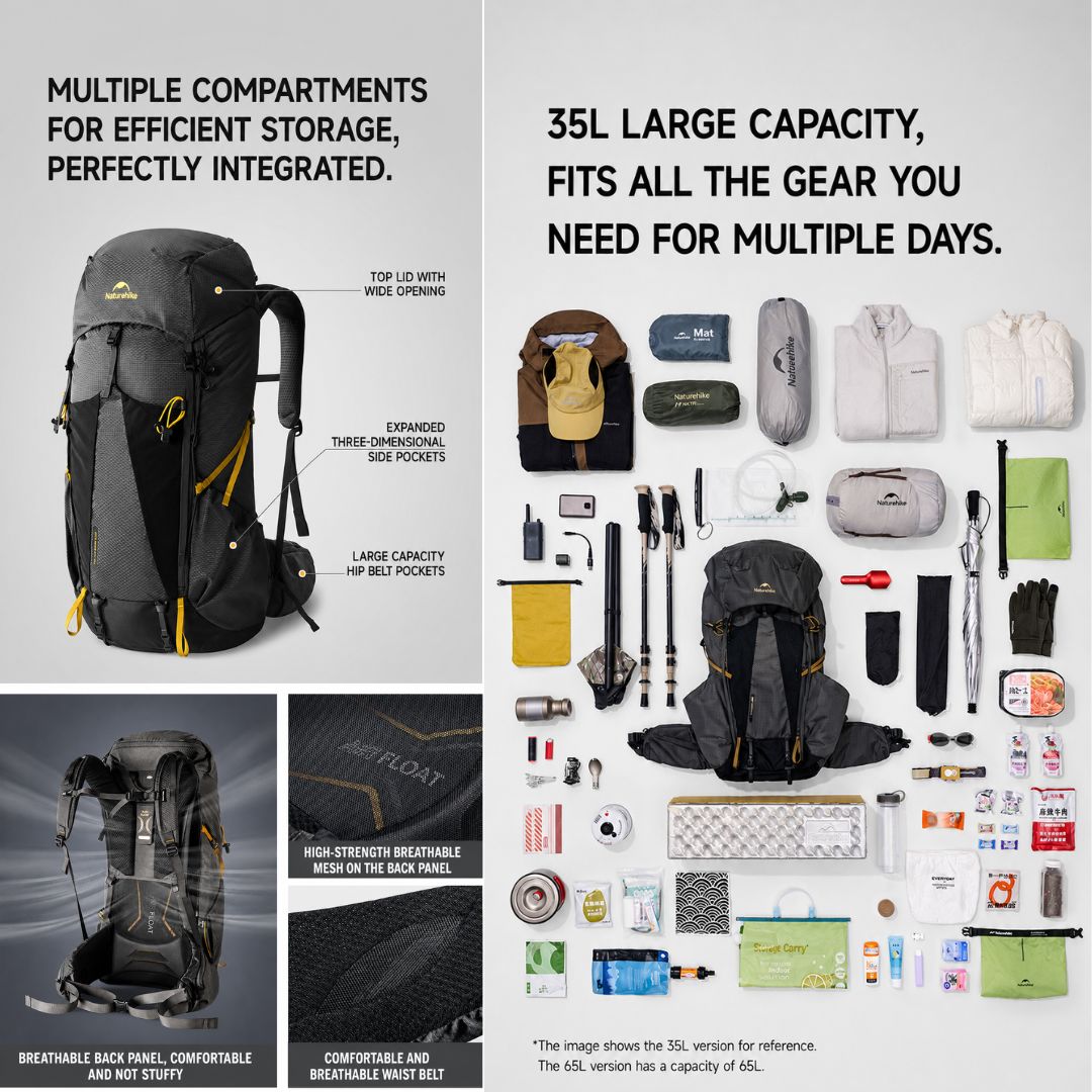 Naturehike Tas Gunung Carrier Ringan Seek Wind Pro 35+5L 65+5L CNK2550XB016 Ultralight Backpack Ransel Hiking Daypack Travel Outdoor