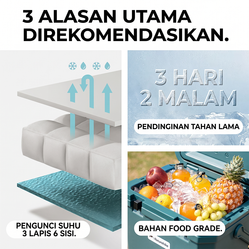 Naturehike Kotak Es Picnic Cooler Box Whale Pro CNK2650CF012 Outdoor PU Foam  Coolbox Camping Incubator 17L 24L Kotak Pendingin