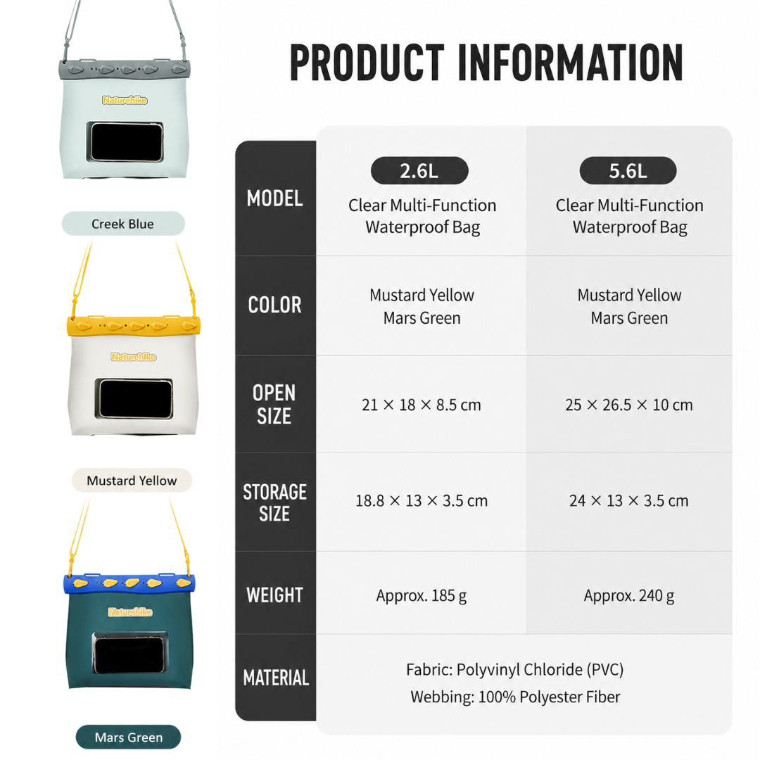 Naturehike Dry Bag Waterproof Multifungsi IPX8 2.6L 5.6L Tas Anti Air Trekking Renang Kayak Outdoor