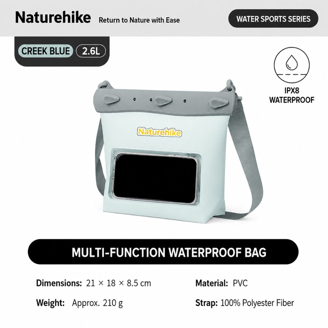 Naturehike Dry Bag Waterproof Multifungsi IPX8 2.6L 5.6L Tas Anti Air Trekking Renang Kayak Outdoor