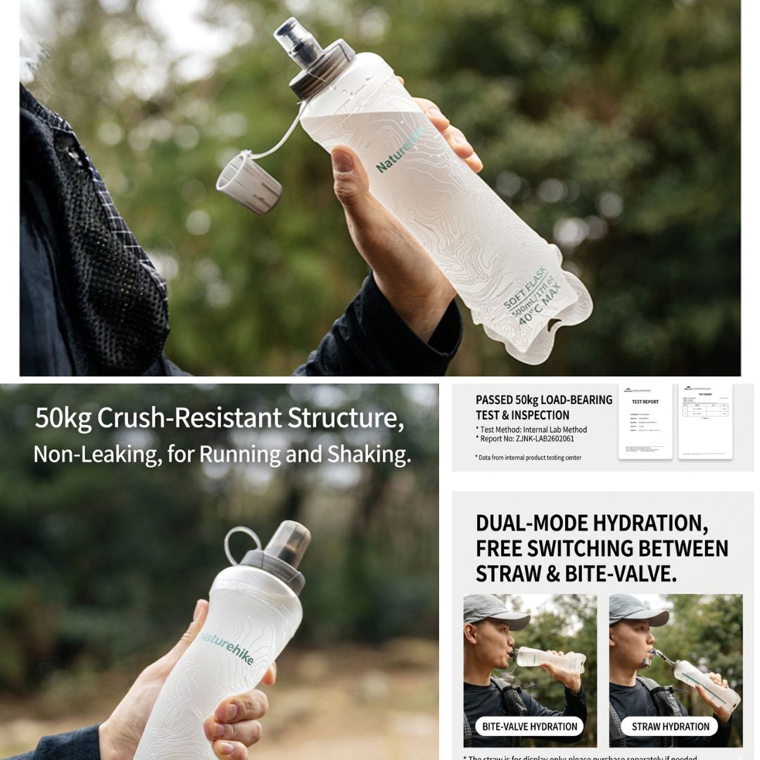 Naturehike Botol Minum Lipat Hiking Ultralight CNK2650CF013 Soft Flask TPU Foldable Water Bottle 250ml 500ml Running Trail Running Outdoor
