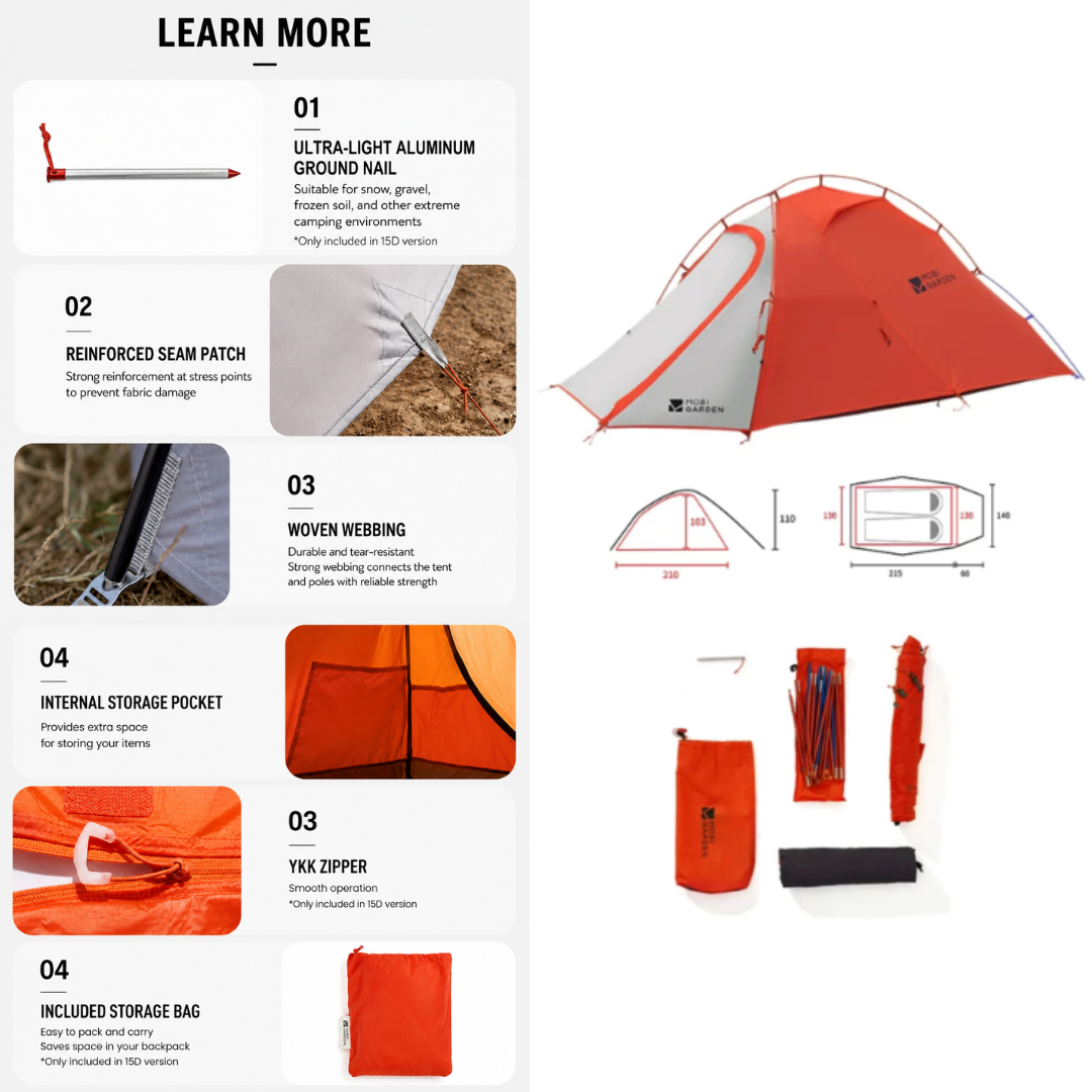Mobi Garden Tenda Hiking 2 Orang Cold Mountain Snow Wing UL2 30D NX25661021 Ultralight Camping Tent 2P Nylon