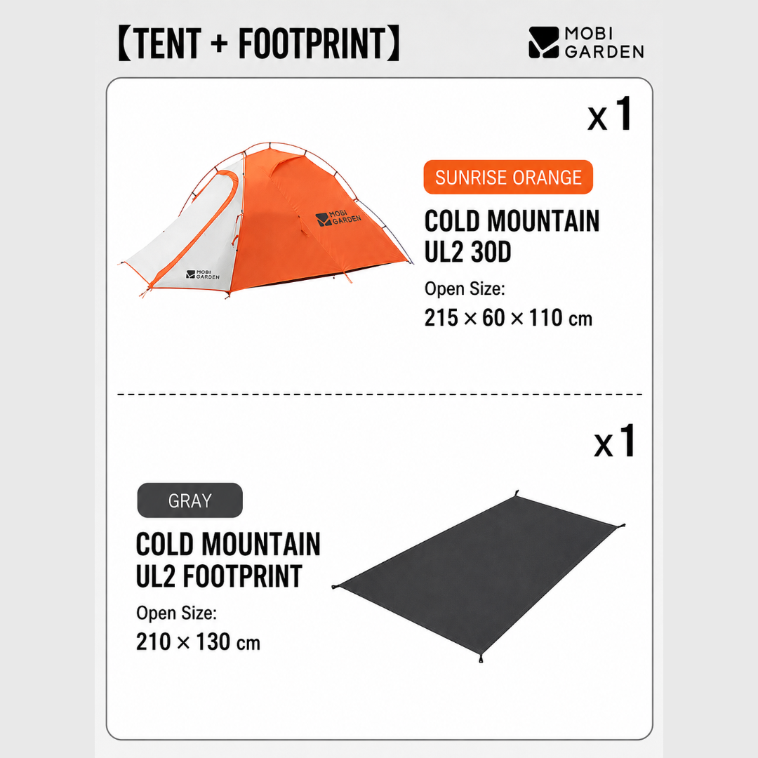 Mobi Garden Tenda Hiking 2 Orang Cold Mountain Snow Wing UL2 30D NX25661021 Ultralight Camping Tent 2P Nylon