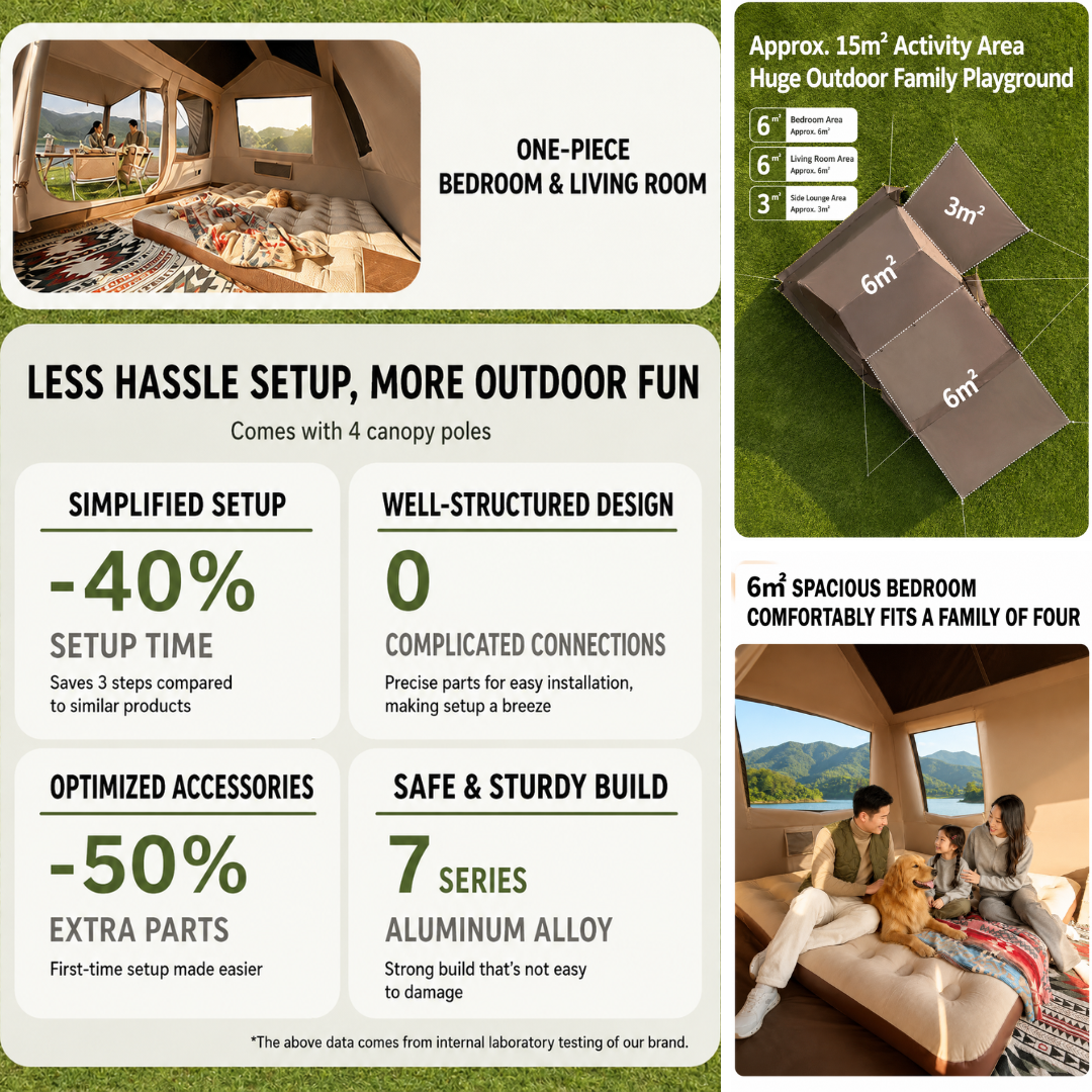 Mobi Garden Tenda Glamping 4-8 Orang Keluarga Holiday Mountain Residence 6+6 NX25661033 Auto Tent Family Camping 4-8P