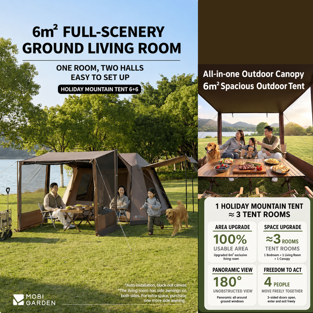 Mobi Garden Tenda Glamping 4-8 Orang Keluarga Holiday Mountain Residence 6+6 NX25661033 Auto Tent Family Camping 4-8P