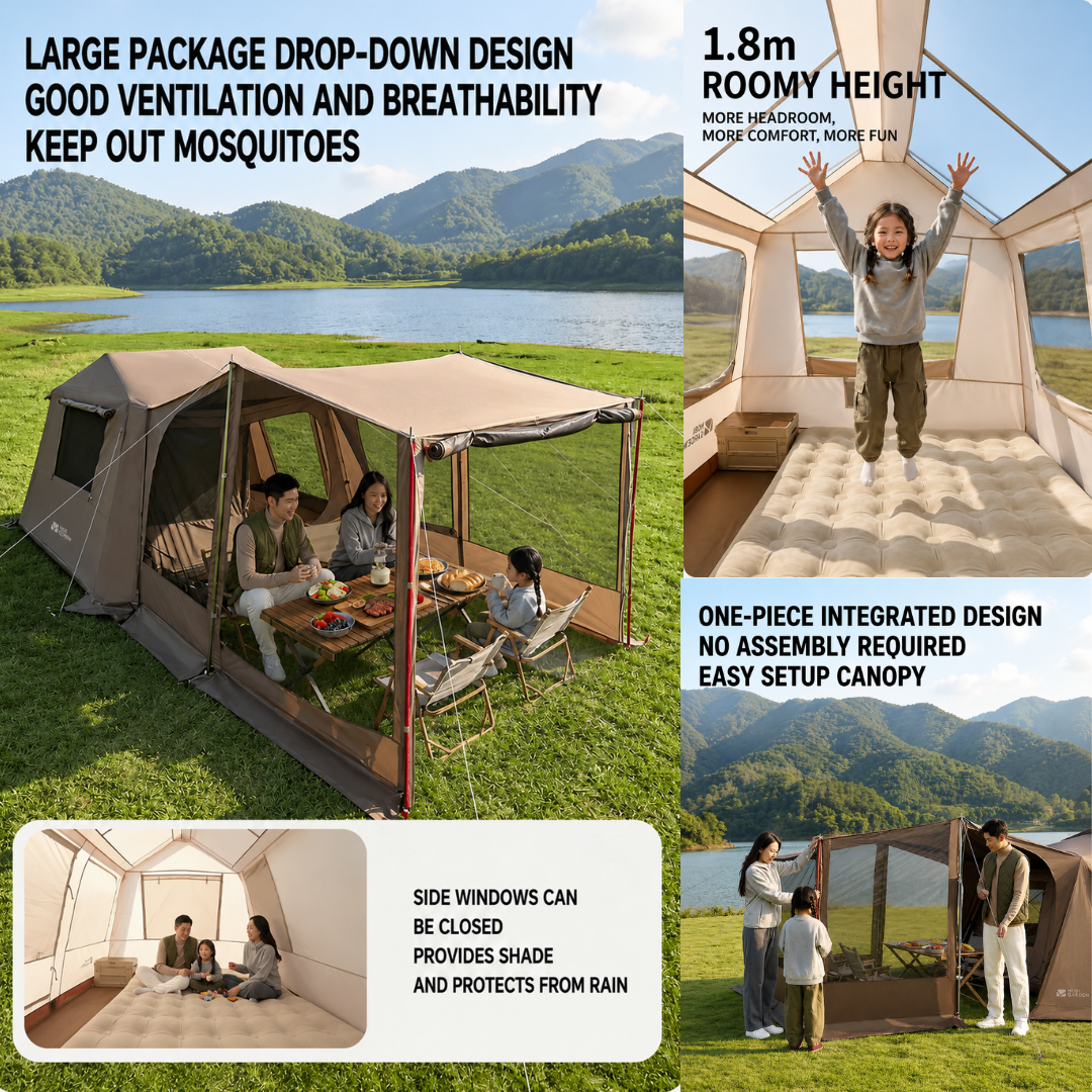 Mobi Garden Tenda Glamping 4-8 Orang Keluarga Holiday Mountain Residence 6+6 NX25661033 Auto Tent Family Camping 4-8P