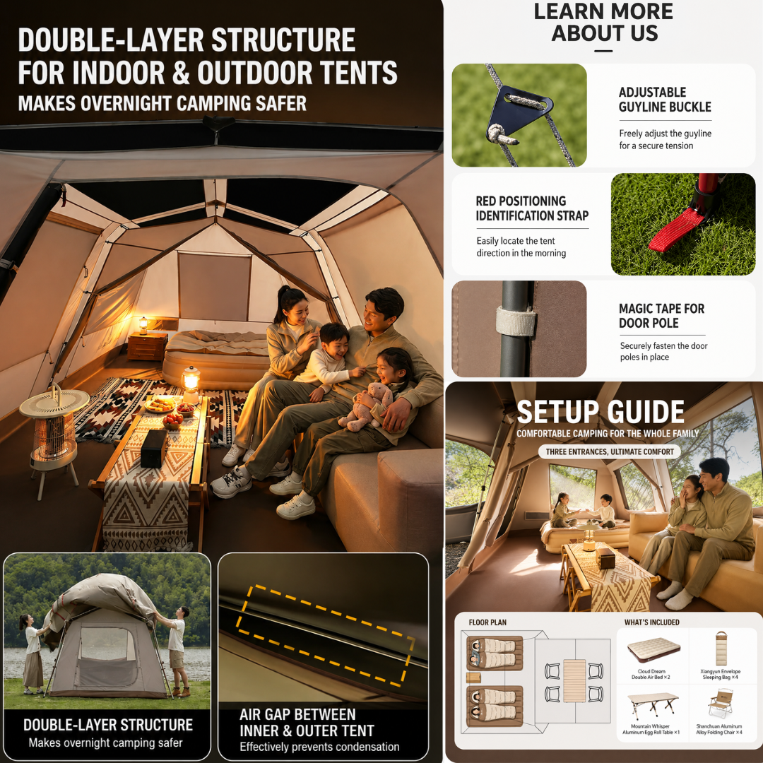 Mobi Garden Tenda Glamping 4-8 Orang Keluarga Holiday Mountain Residence 13+13 NX25661034 Auto Tent Family Camping 4-8P