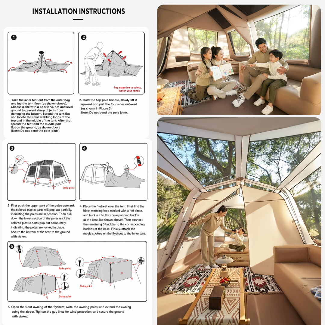 Mobi Garden Tenda Glamping 4-8 Orang Keluarga Holiday Mountain Residence 13+13 NX25661034 Auto Tent Family Camping 4-8P