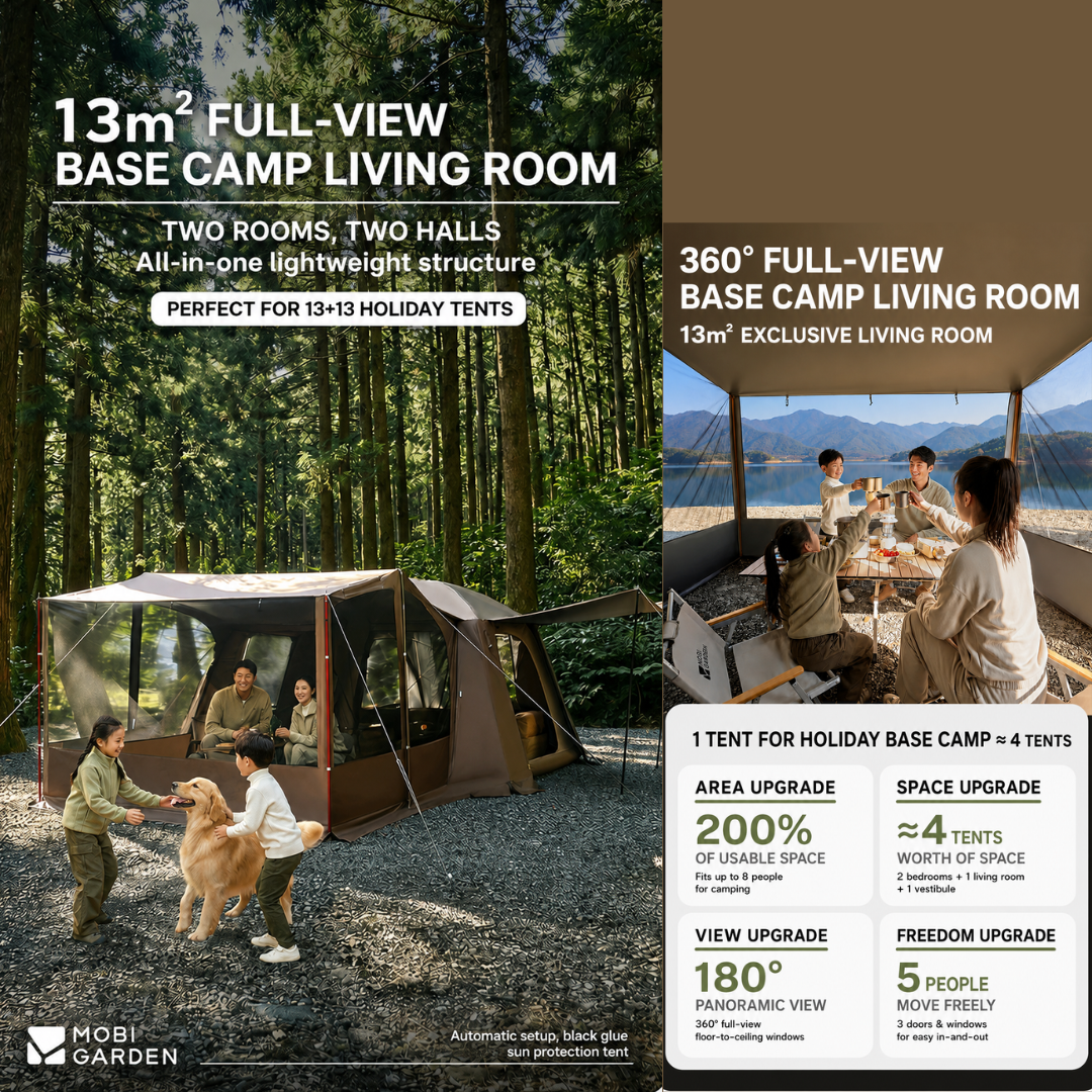 Mobi Garden Tenda Glamping 4-8 Orang Keluarga Holiday Mountain Residence 13+13 NX25661034 Auto Tent Family Camping 4-8P