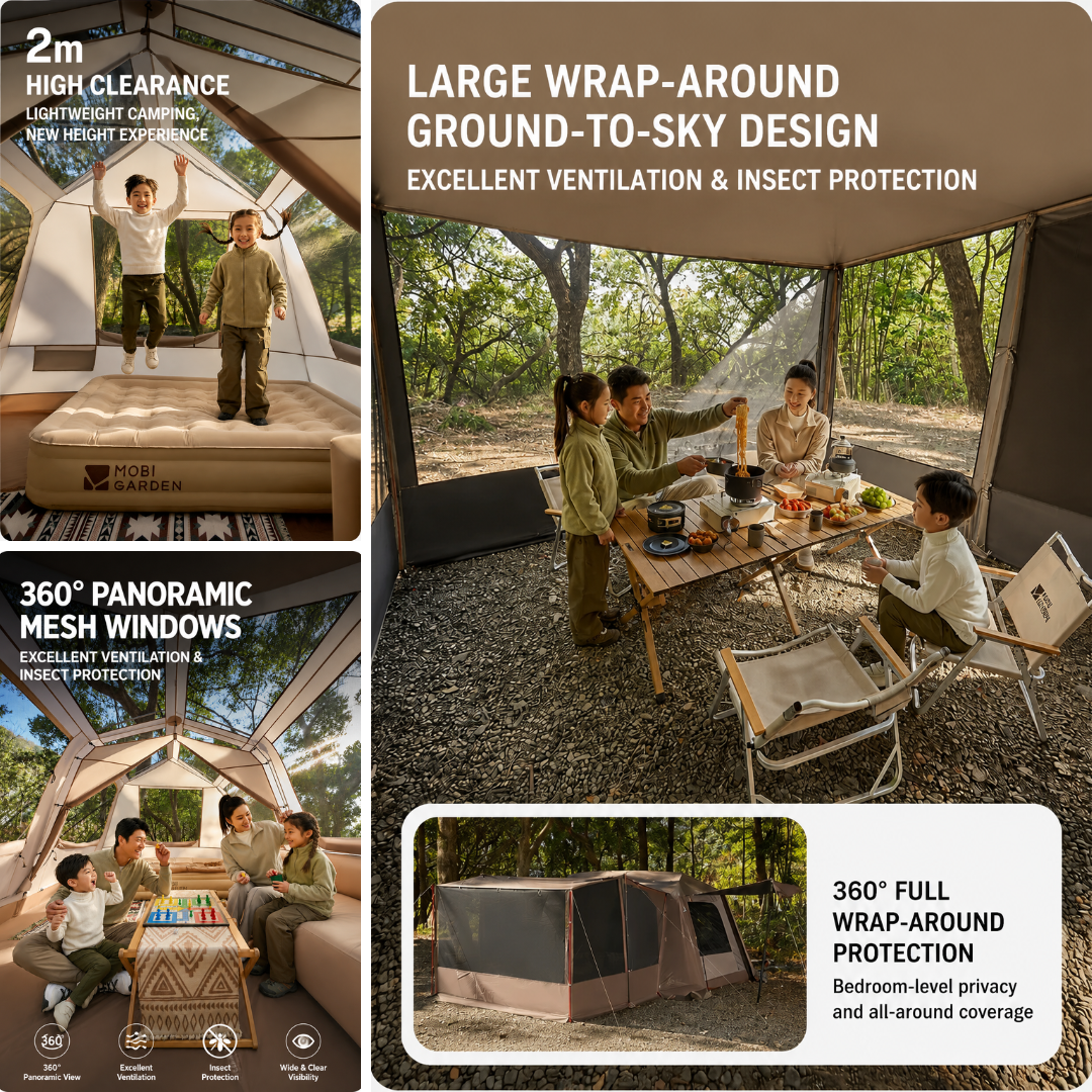 Mobi Garden Tenda Glamping 4-8 Orang Keluarga Holiday Mountain Residence 13+13 NX25661034 Auto Tent Family Camping 4-8P