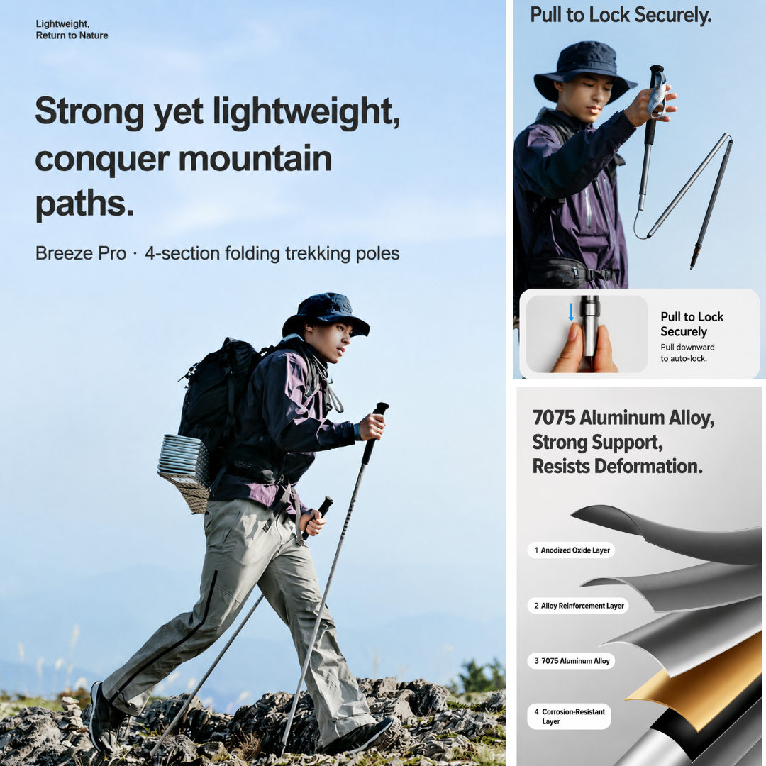 Naturehike Trekking Pole Folding Ultralight Pro CNK2450DS016 Tongkat Lipat Hiking Trekking Camping Travelling