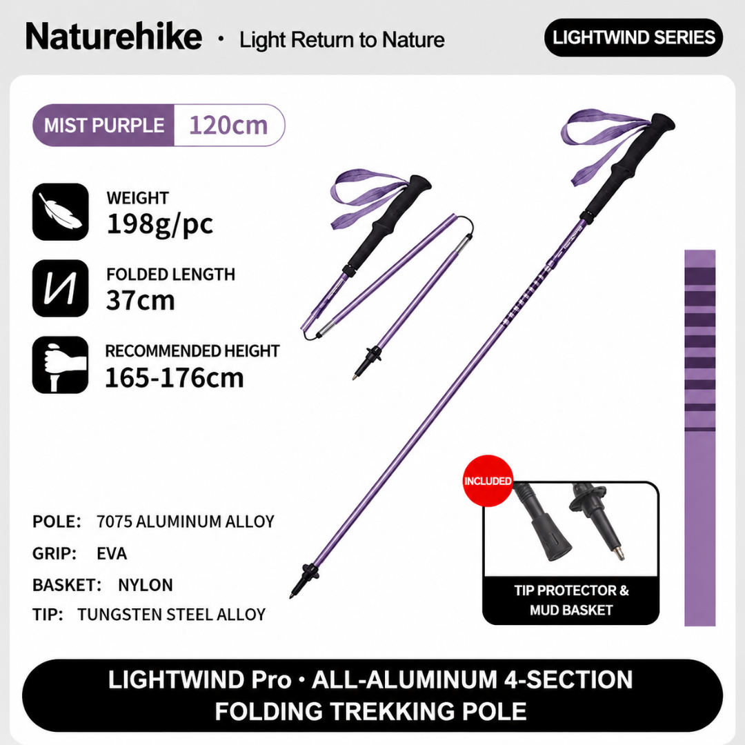Naturehike Trekking Pole Folding Ultralight Pro CNK2450DS016 Tongkat Lipat Hiking Trekking Camping Travelling