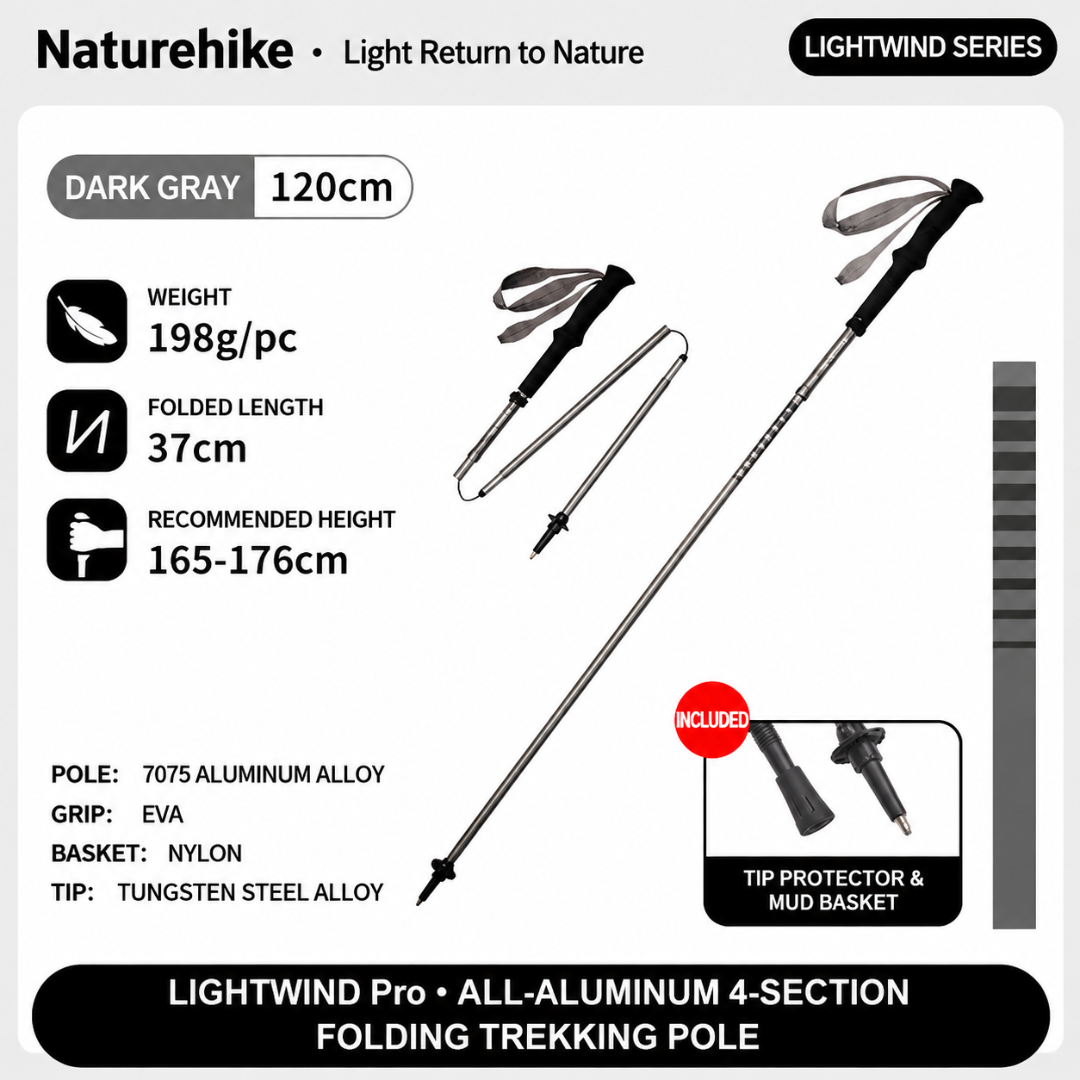 Naturehike Trekking Pole Folding Ultralight Pro CNK2450DS016 Tongkat Lipat Hiking Trekking Camping Travelling
