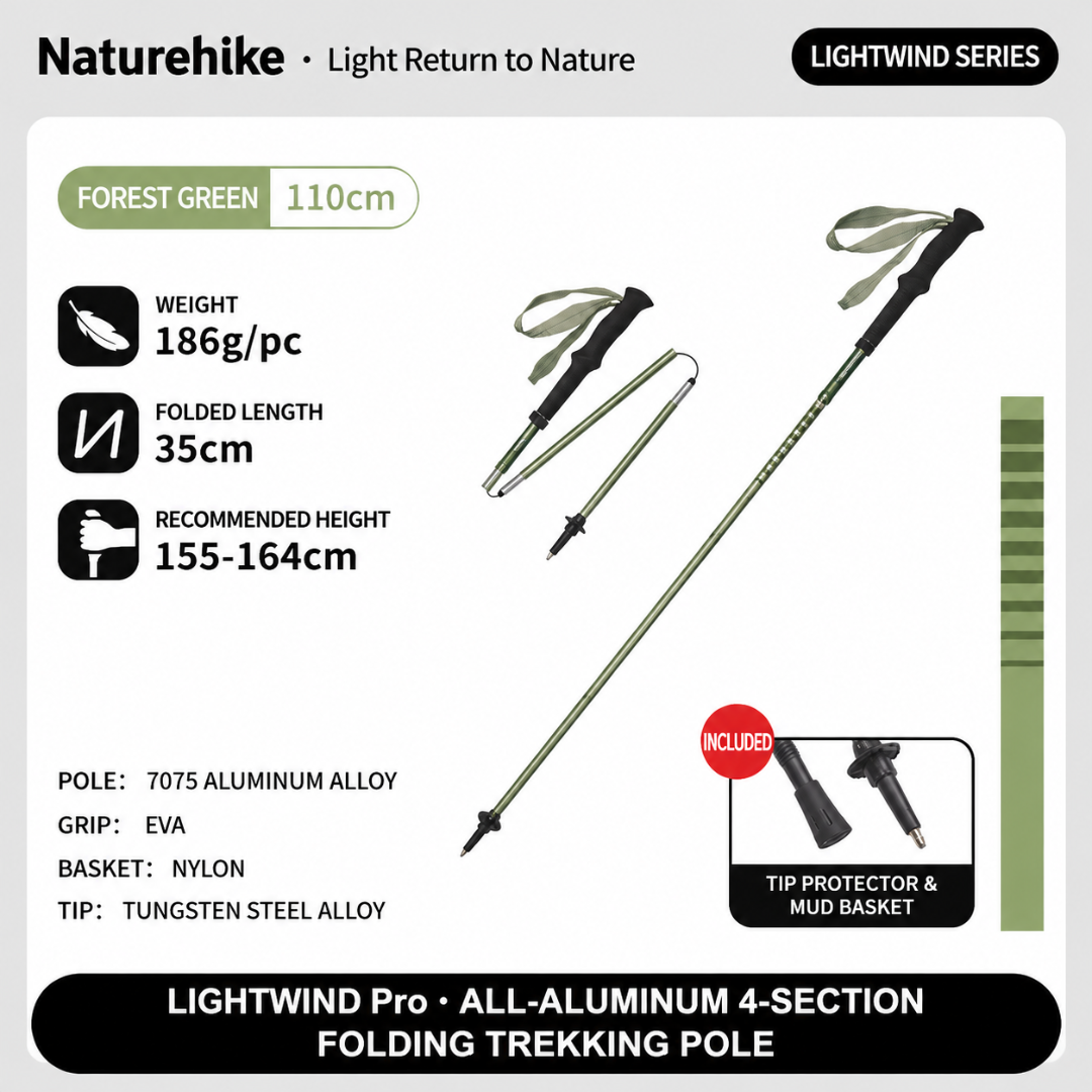 Naturehike Trekking Pole Folding Ultralight Pro CNK2450DS016 Tongkat Lipat Hiking Trekking Camping Travelling