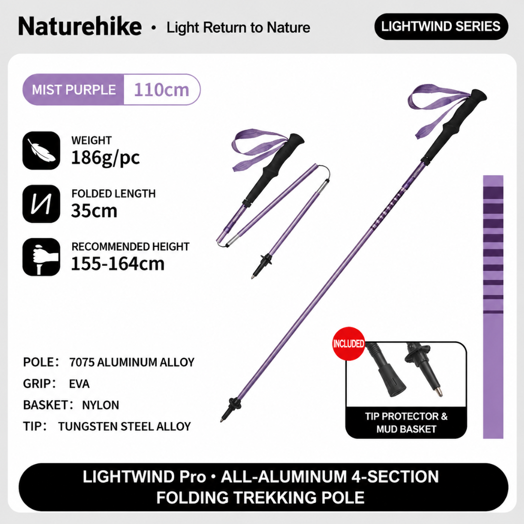 Naturehike Trekking Pole Folding Ultralight Pro CNK2450DS016 Tongkat Lipat Hiking Trekking Camping Travelling
