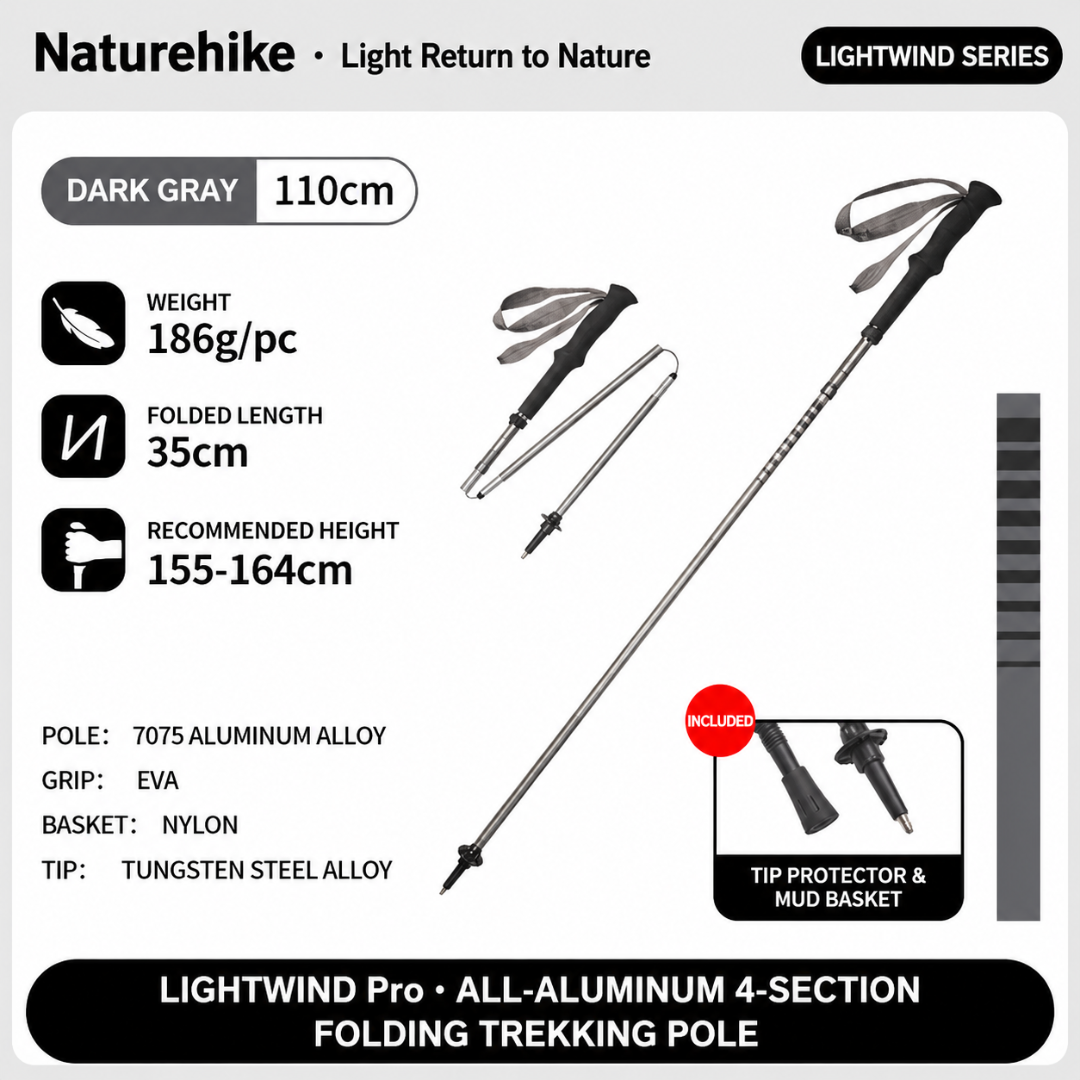 Naturehike Trekking Pole Folding Ultralight Pro CNK2450DS016 Tongkat Lipat Hiking Trekking Camping Travelling