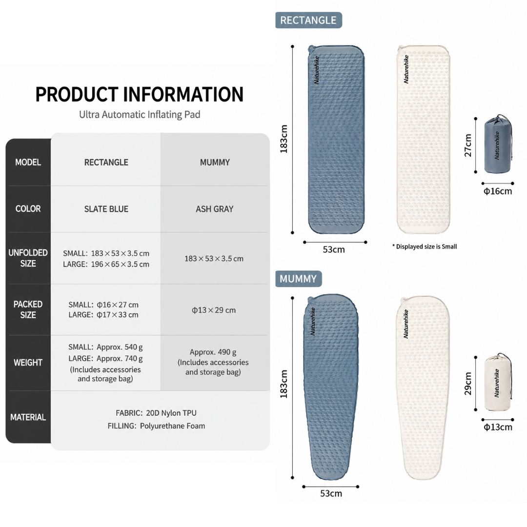 Naturehike Sleeping Pad Inflatable Yugu R Value 2.1 R2.1 CNK2300DZ013 Matras Tidur Camping Hiking Ultralight R-Value 2.1