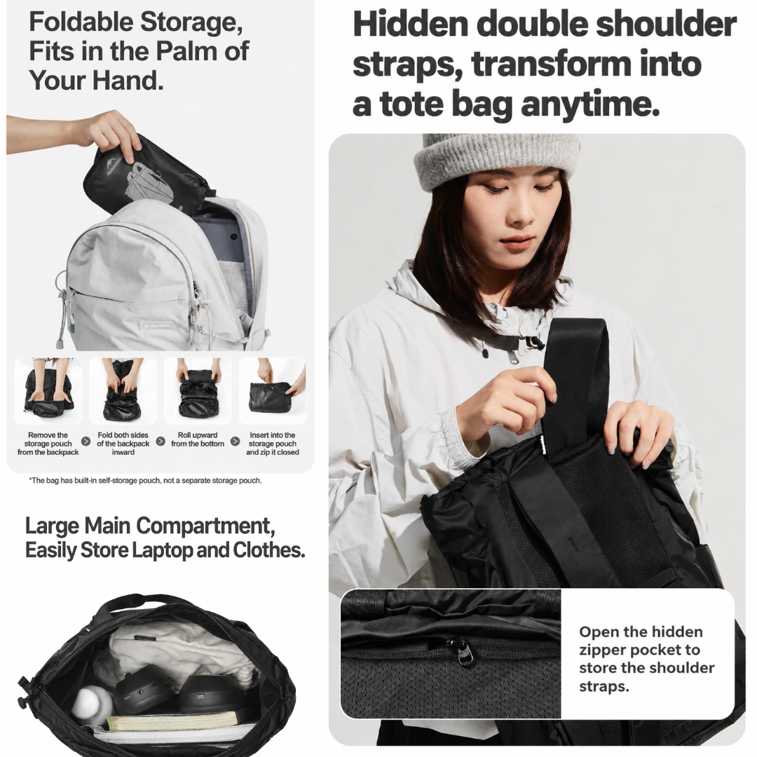 Naturehike Tas Ransel Tas Bahu Lipat Multifungsi CNK2450XB025 Foldable Tote Bag Backpack Travel Laptop Waterproof