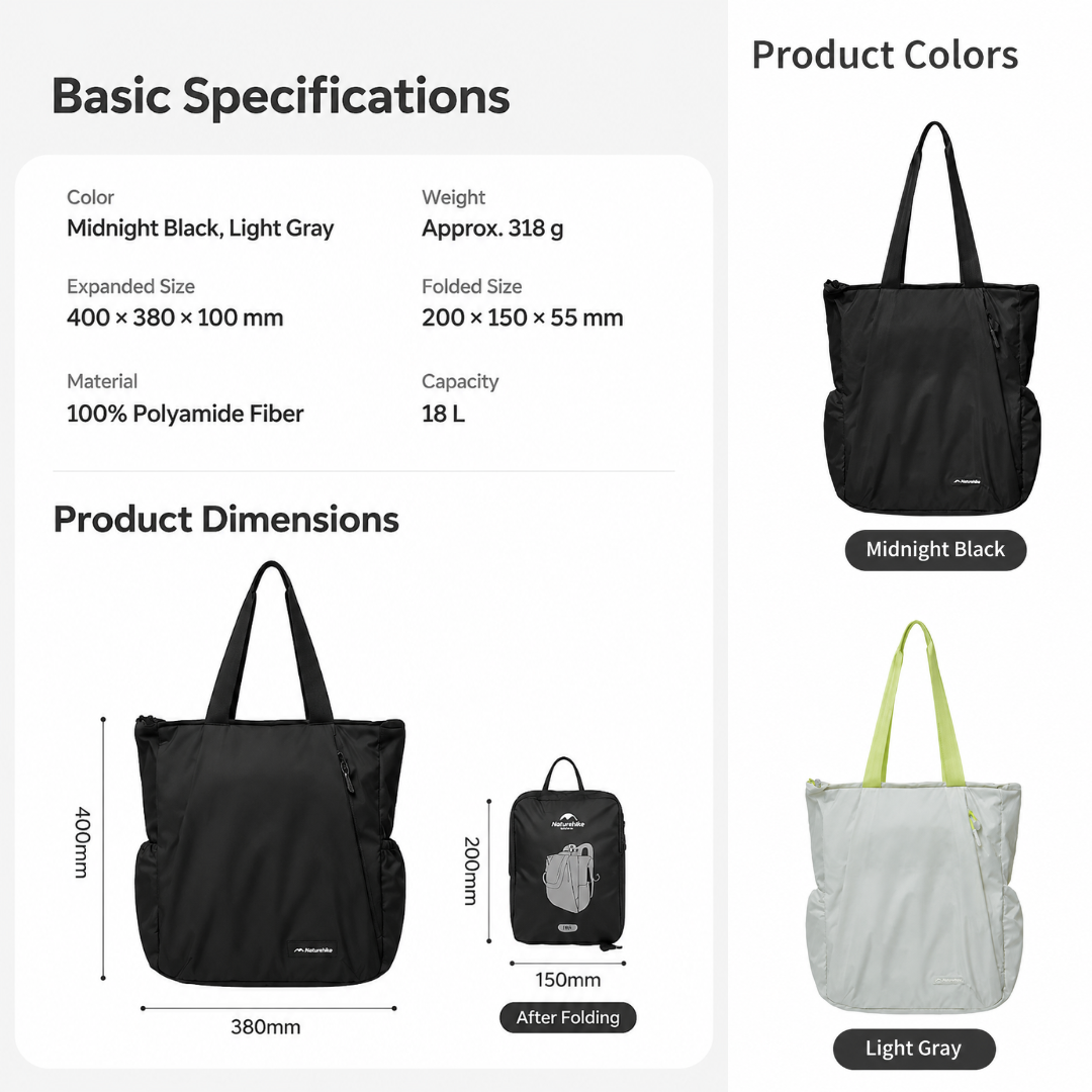 Naturehike Tas Ransel Tas Bahu Lipat Multifungsi CNK2450XB025 Foldable Tote Bag Backpack Travel Laptop Waterproof