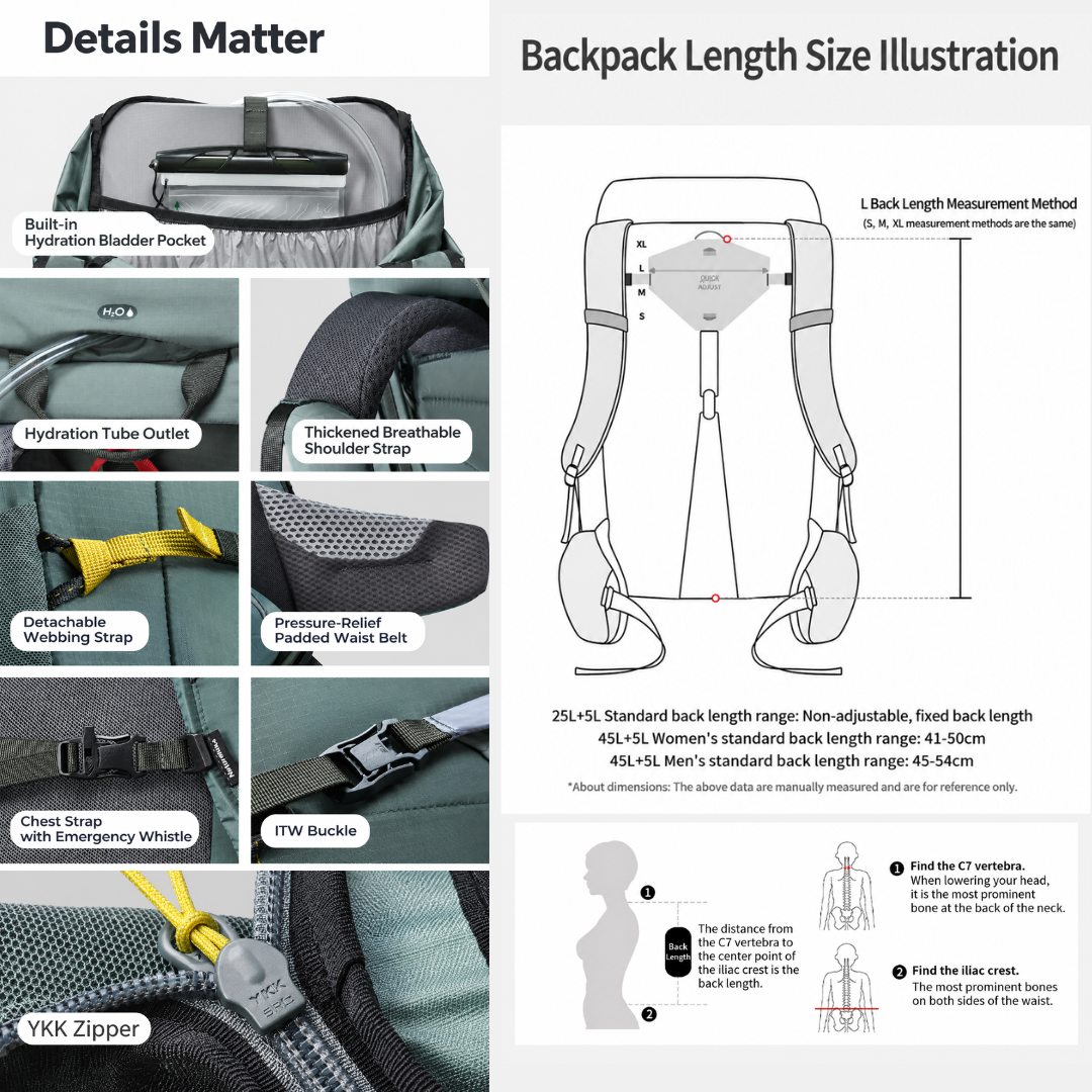 Naturehike Tas Gunung Carrier Ringan Seek Wind Lite 25+5L 45+5L CNK2652001011 Ultralight Backpack Ransel Hiking Daypack Travel Outdoor