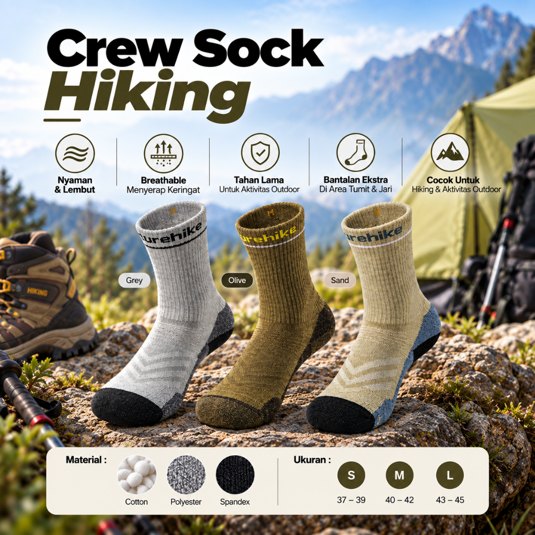 Naturehike Kaus Kaki Hiking Wool CNK2646402011 Crew Sock Hiking Anti Odor Kaos Kaki Anti Bau